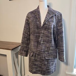 Chico's Plum Chartreuese Metallic Tweed Oversized Blazer Women's Size 8